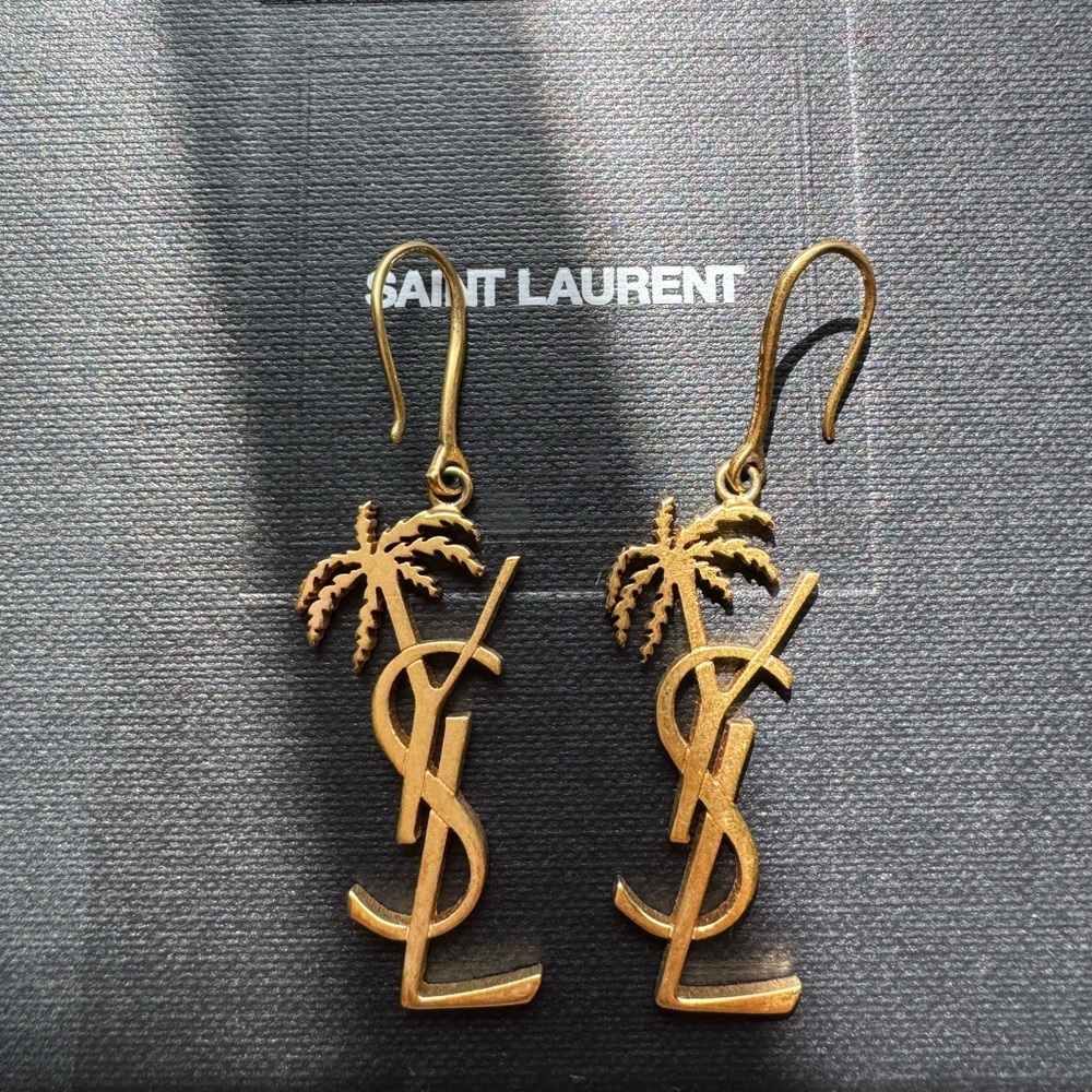 Authentic Saint Laurent YSL Gold Drop Palm Earrings
